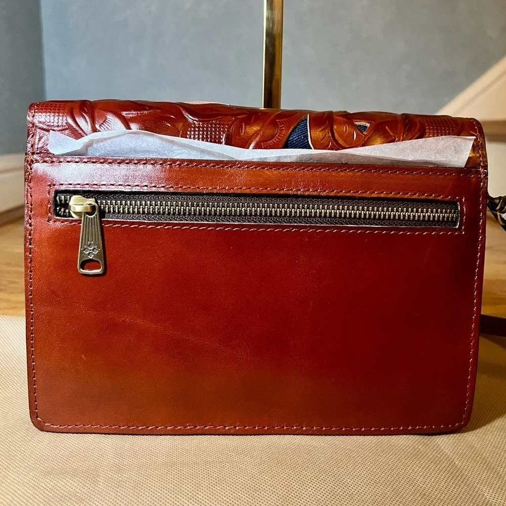 Patricia Nash Leather Lanza Crossbody Organizer with Cut-out Denim Tooling - Picture 12 of 13